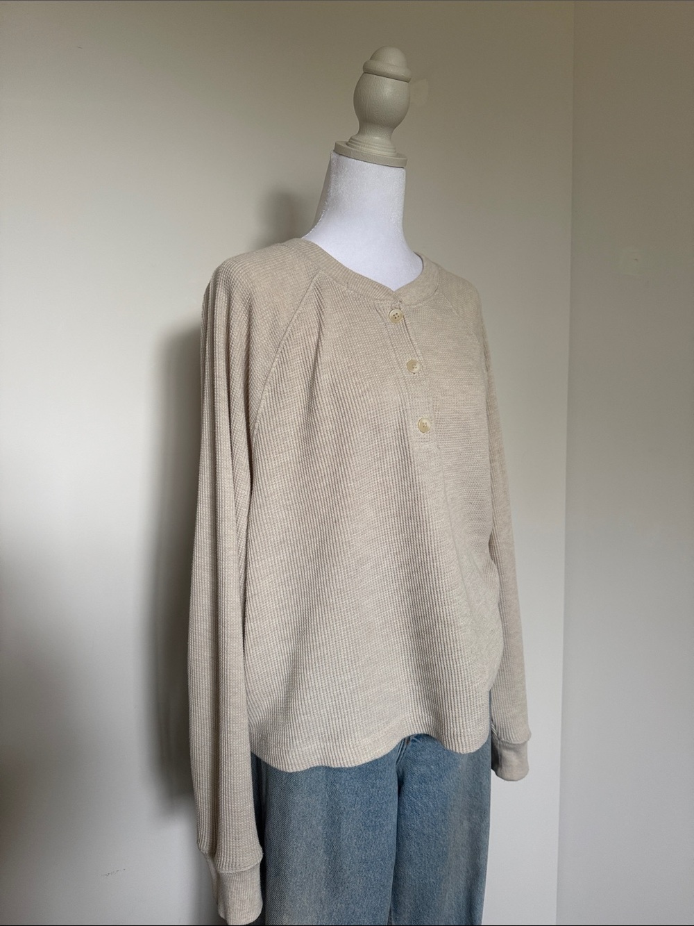 Levi's Beige Henley Ribbed Knit Sweater